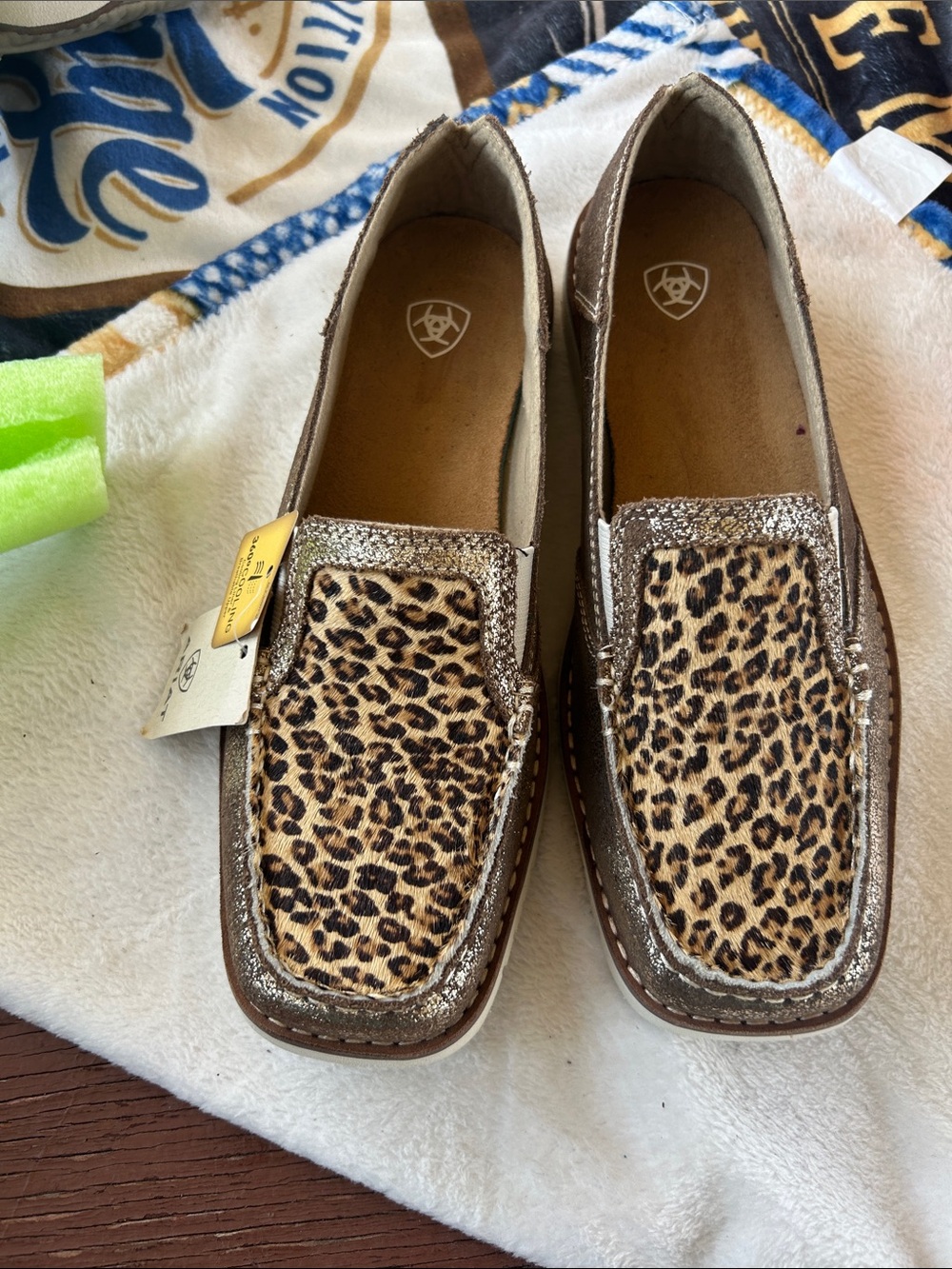 Ariat Leopard Print Ponyhair Loafers with Brown Trim